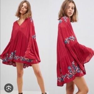 Free People Red Floral Mini Dress size Medium